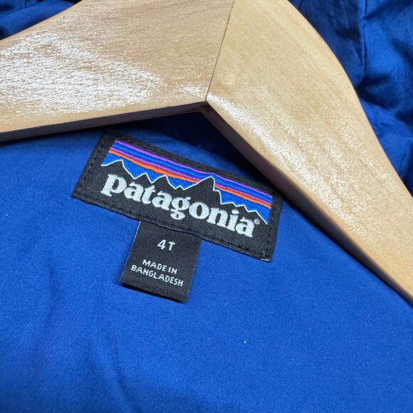 Patagonia Kids Hi-Loft Down Sweater Hoodie Jacket Toddler 4T Blue Play Condition - Picture 13 of 13